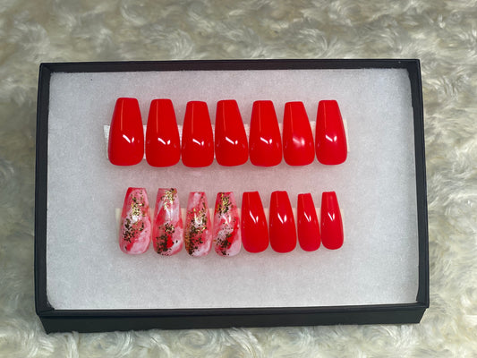 Hand Painted Press on Nails "Janet" (Medium Coffin)